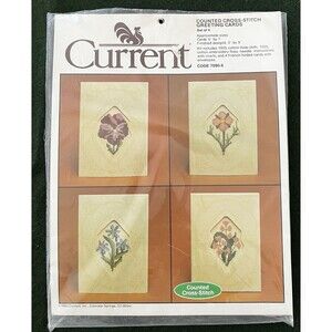 Cross Stitch Note Card Kit VTG Current Floral Greeting 4 Cards with Envelopes